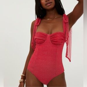 Beach Riot Dede One Piece in Red Hot Shine